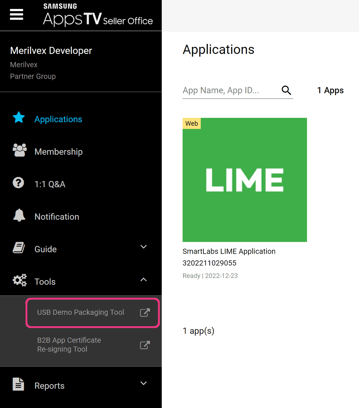 USB Demo Packaging Tool selection